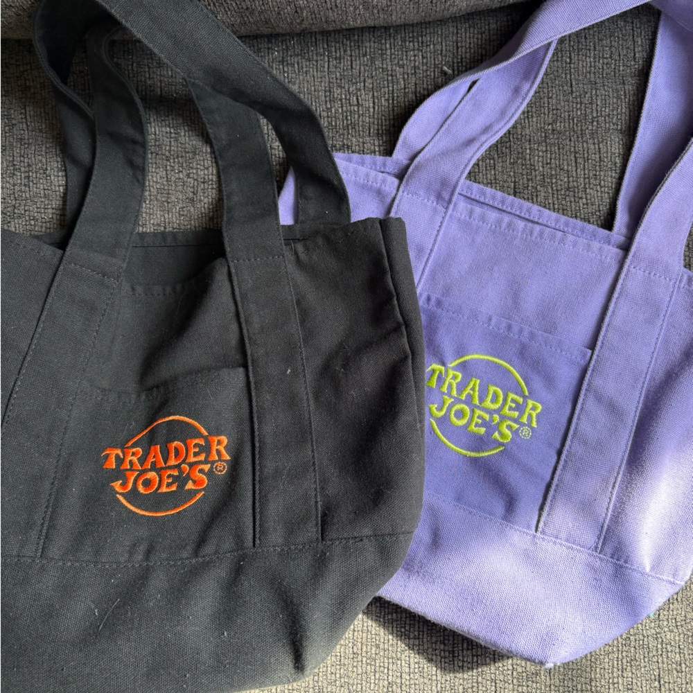 Trader Joe's Black and Purple Tote Bags